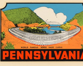 1950s Vintage Decal of the Horse Shoe Curve, Pennsylvania - DIGITAL DOWNLOAD
