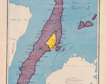 1959 Antique Map of Cebu, Philippines - DIGITAL DOWNLOAD