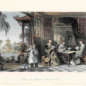 1842 年の中国の風景 - トランプをする官僚の家族 - デジタル ダウンロード - 中国の歴史
