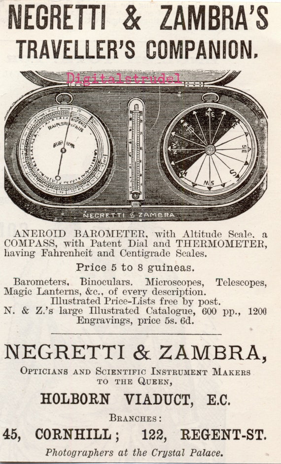 Rare Antique Advertisement for the Negretti & Zambra Traveller's