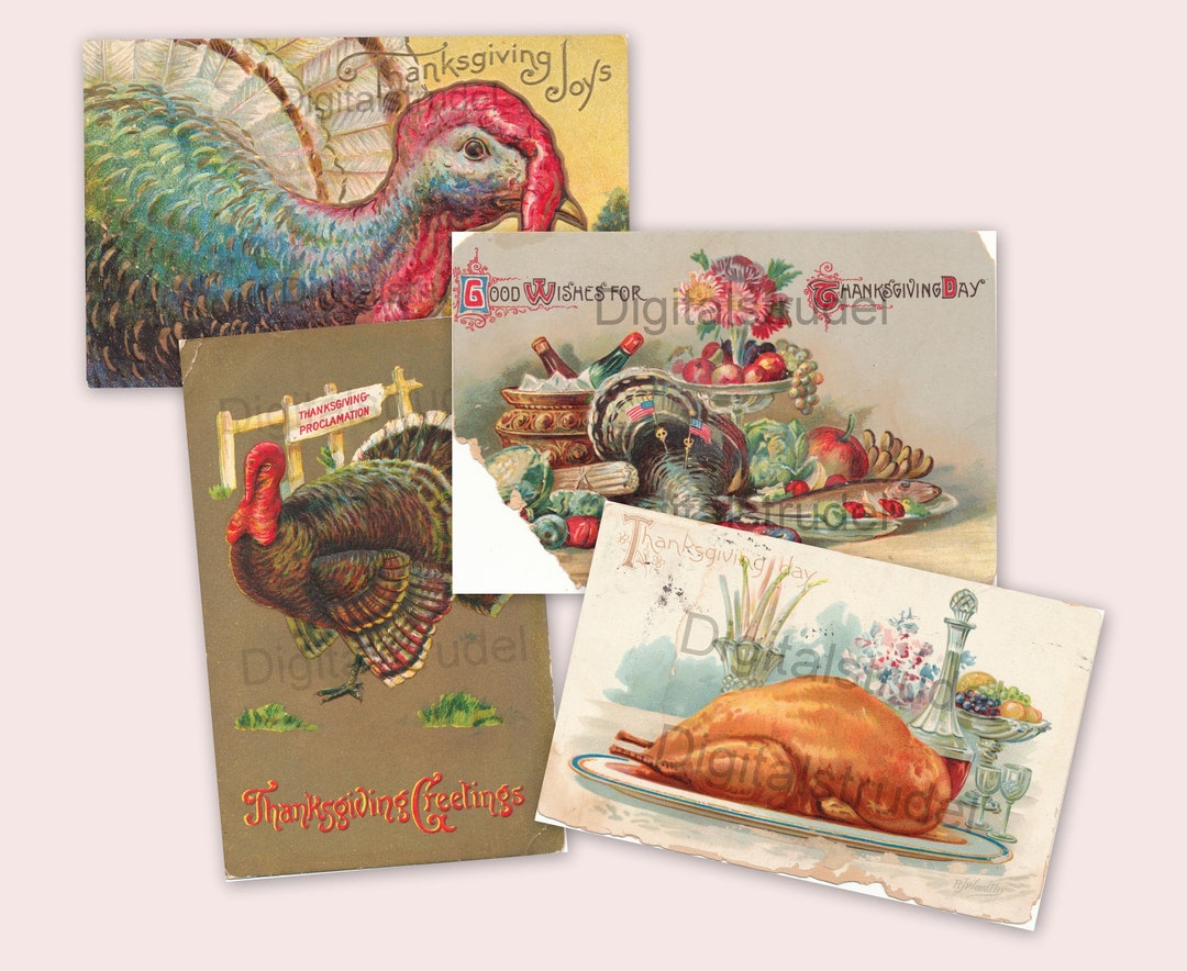 Four Vintage Thanksgiving Cards - DIGITAL DOWNLOAD - Etsy