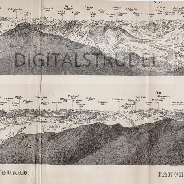 1891 Panorama der Livigno Alpen - Piz Languard - DIGITALER DOWNLOAD
