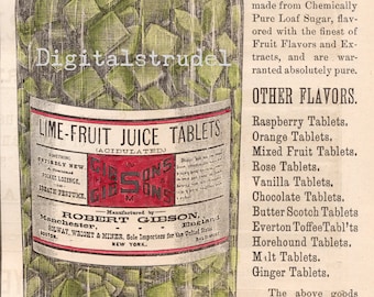 Antique Advertisement for Gibson's Lime-fruit Tablets - Pocket Lozenges - Breath Perfume - April 1883 - DIGITAL DOWNLOAD