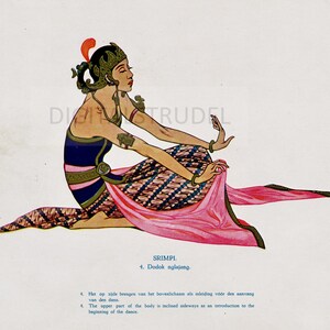 1925 Antique Print of Srimpi Dancer - Java - Indonesia - Plate 4 - DIGITAL DOWNLOAD