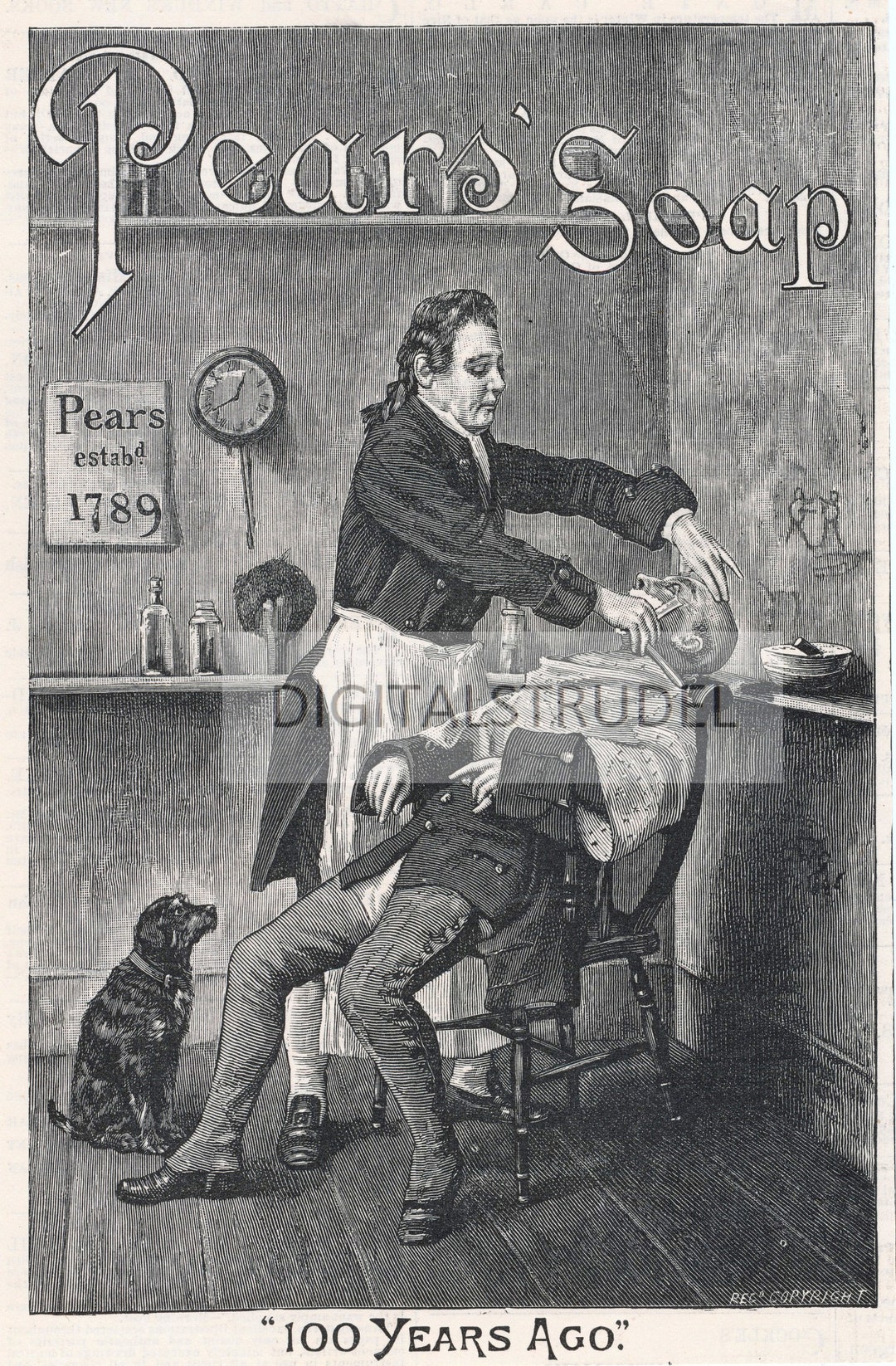 1888 Antique Victorian Advertisement - Pears Soap - Barber Shop