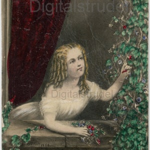Antique CDV (Carte de Visite) - Young Girl with Morning Glories - DIGITAL DOWNLOAD