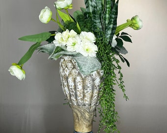 Mixed Fancy Permanent Artificial Topiary Greenery Plant Arrangement in Decorative Vase
