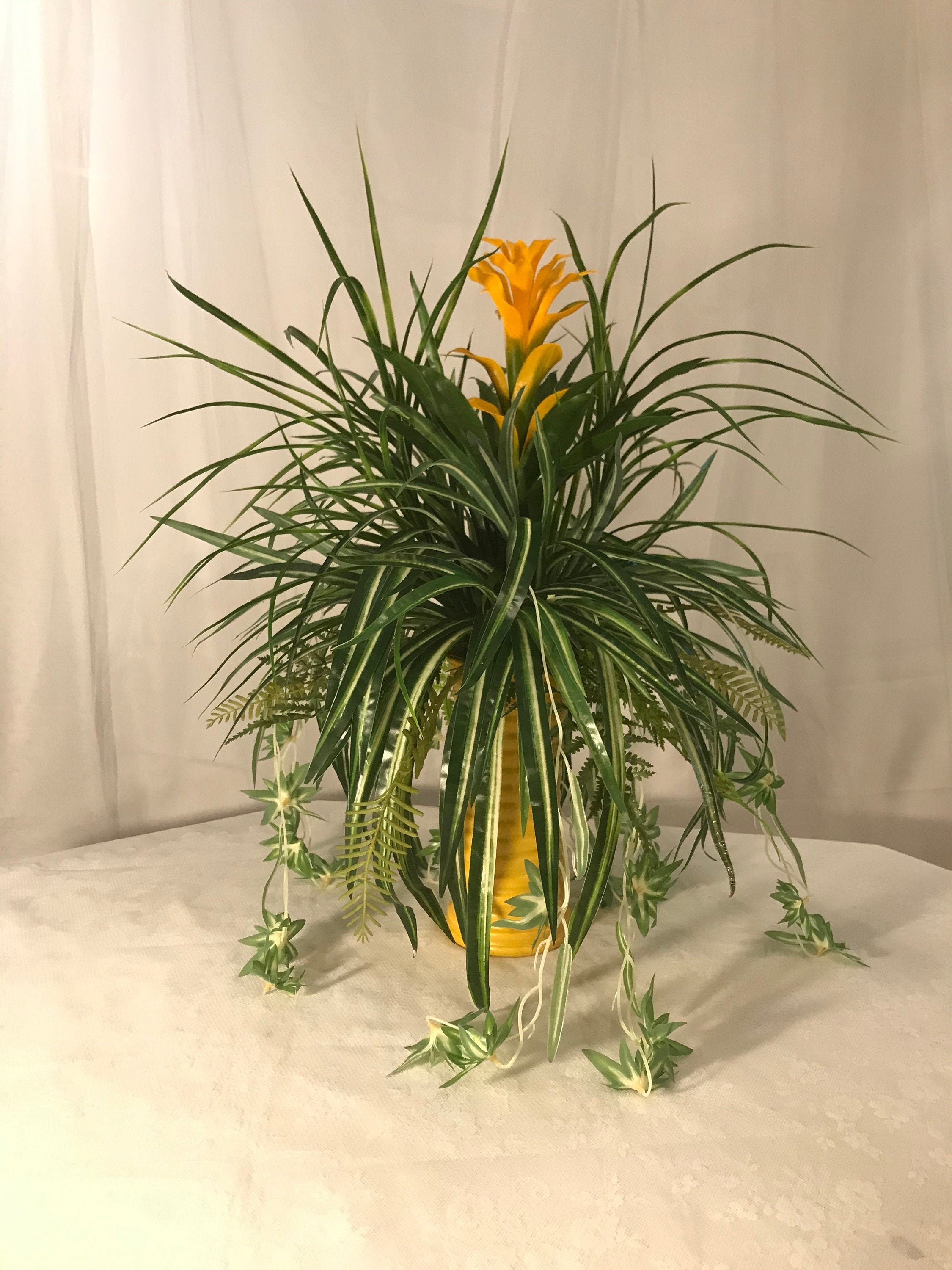 25inch Nearly Natural Artificial Spider Plant With Golden Etsy