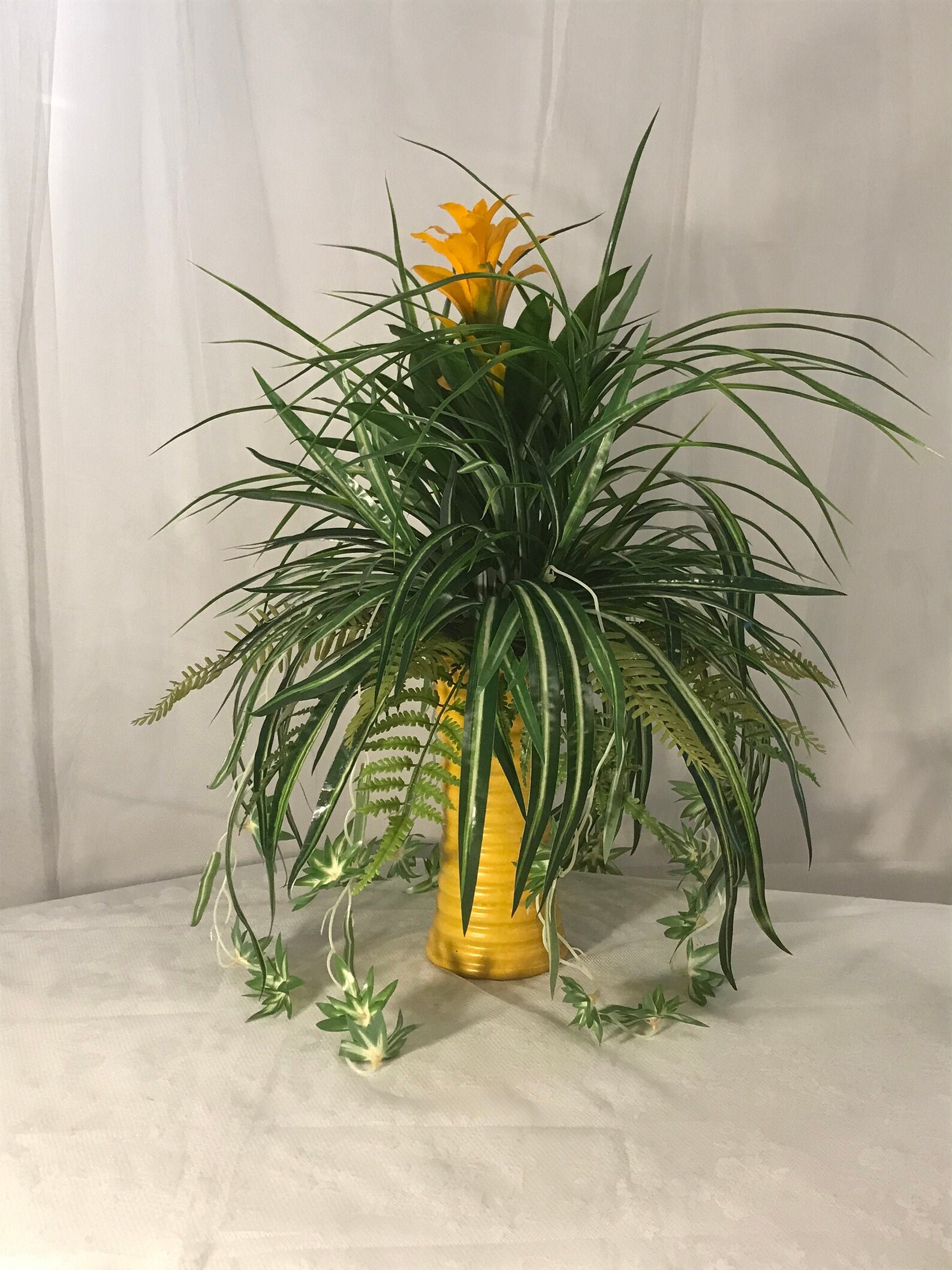 25inch Nearly Natural Artificial Spider Plant With Golden Etsy