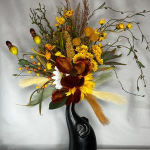 Sunflower Magnolia Feather and Swag Faux Floral Arrangement/Centerpiece/Floral Arrangement