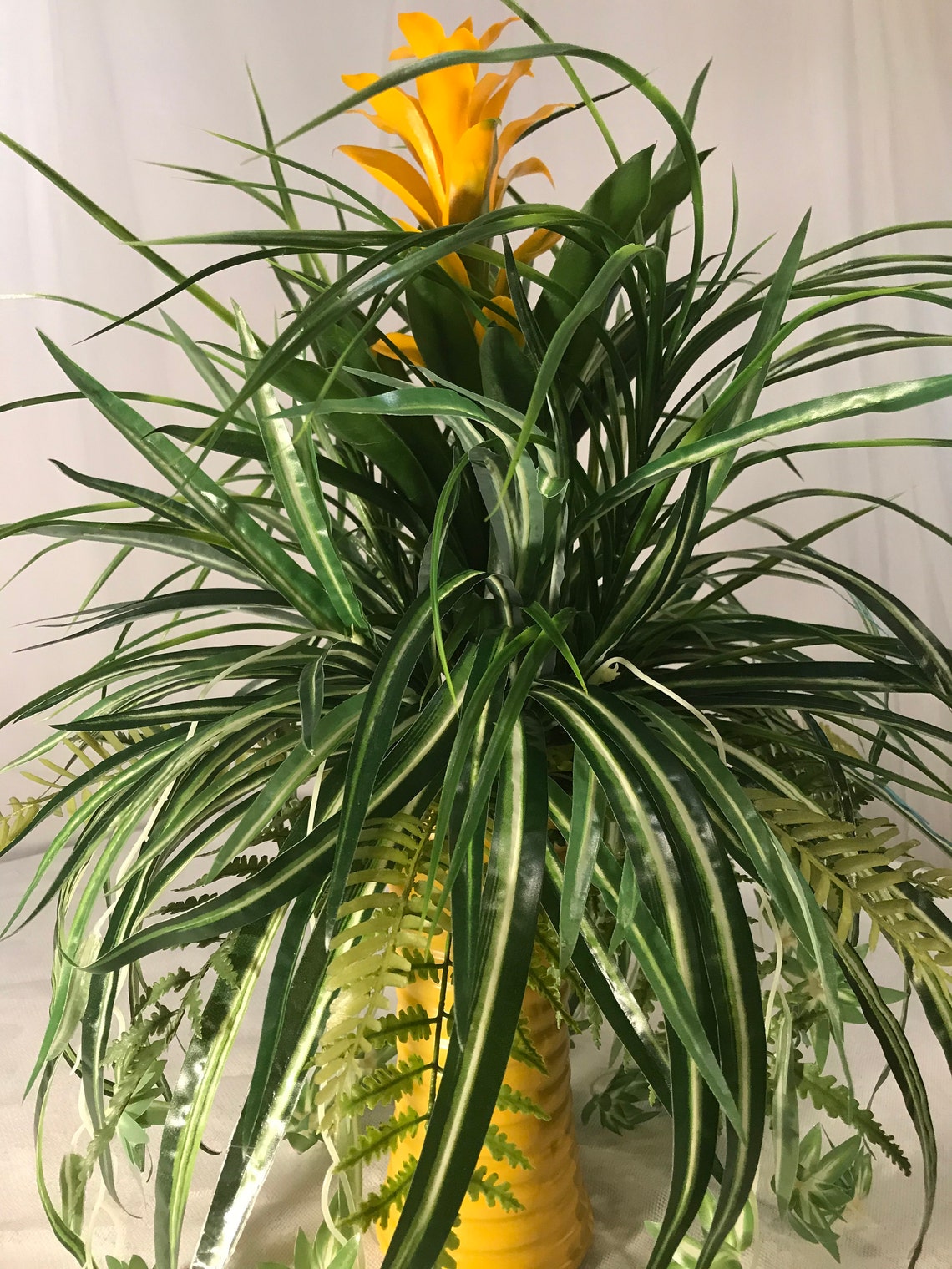 25inch Nearly Natural Artificial Spider Plant With Golden Etsy