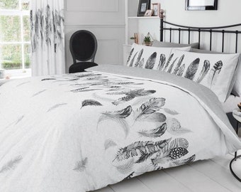 Feather duvet cover | Etsy Bedding Set Green Feather Duvet Cover