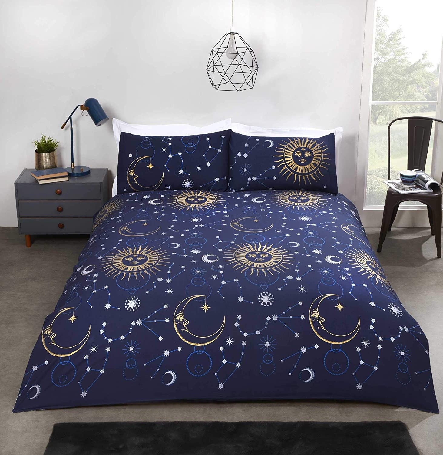 Celestial Duvet Cover Bed Set Navy or Black Etsy