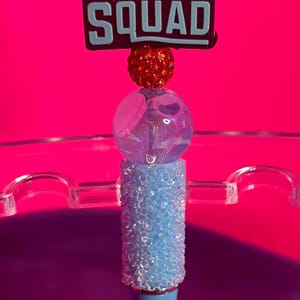 Bingo Squad Neon Beadable Focal Refillable Blue Pen. Half Bling.