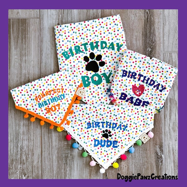 Birthday Dots Over the Collar Pet Birthday Bandana, Gotcha Day Bandana, 1st Birthday Bandana, Dog or Cat Birthday, HTV Saying, Fleece Fabric