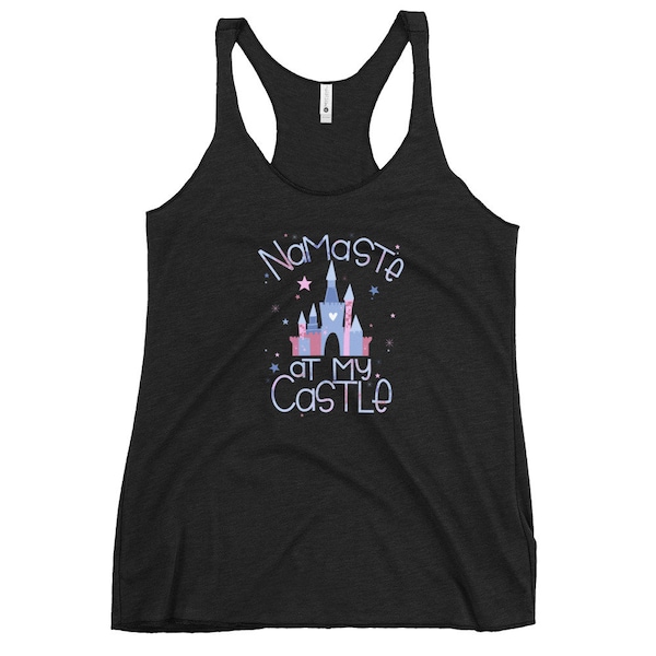 Namaste at My Castle Women's Racerback Tank, Princess Sunrise Yoga Session, WDW Yoga Inspired, Sunrise Castle Yoga