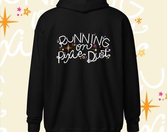 Running on Pixie Dust Unisex heavy blend zip hoodie, Second Star on Front, Never Land Sweatshirt