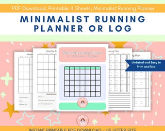 Minimalist Runner Monthly Running Calendar or Log, Monthly Run Tracking, Best Running Friend Gift, Digital PDF Download