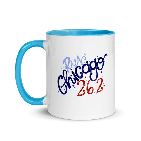 Run Chicago 26.2 Mug with Color Inside, Chicago Inspired Marathon Mug, Chicago Runner, Windy City Running