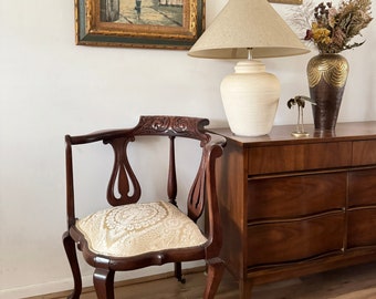 Vintage Chippendale Style Carved Walnut Corner Chair With Carved Back