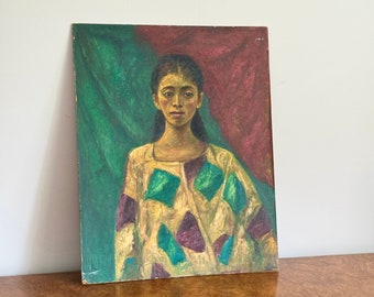 Vintage Female Portrait, Painting on Board