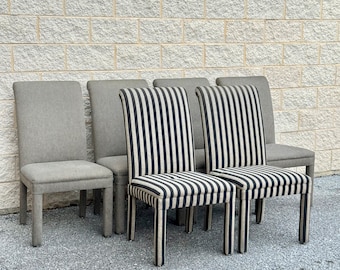 Set of Six Postmodern Upholstered Striped Dining Chairs