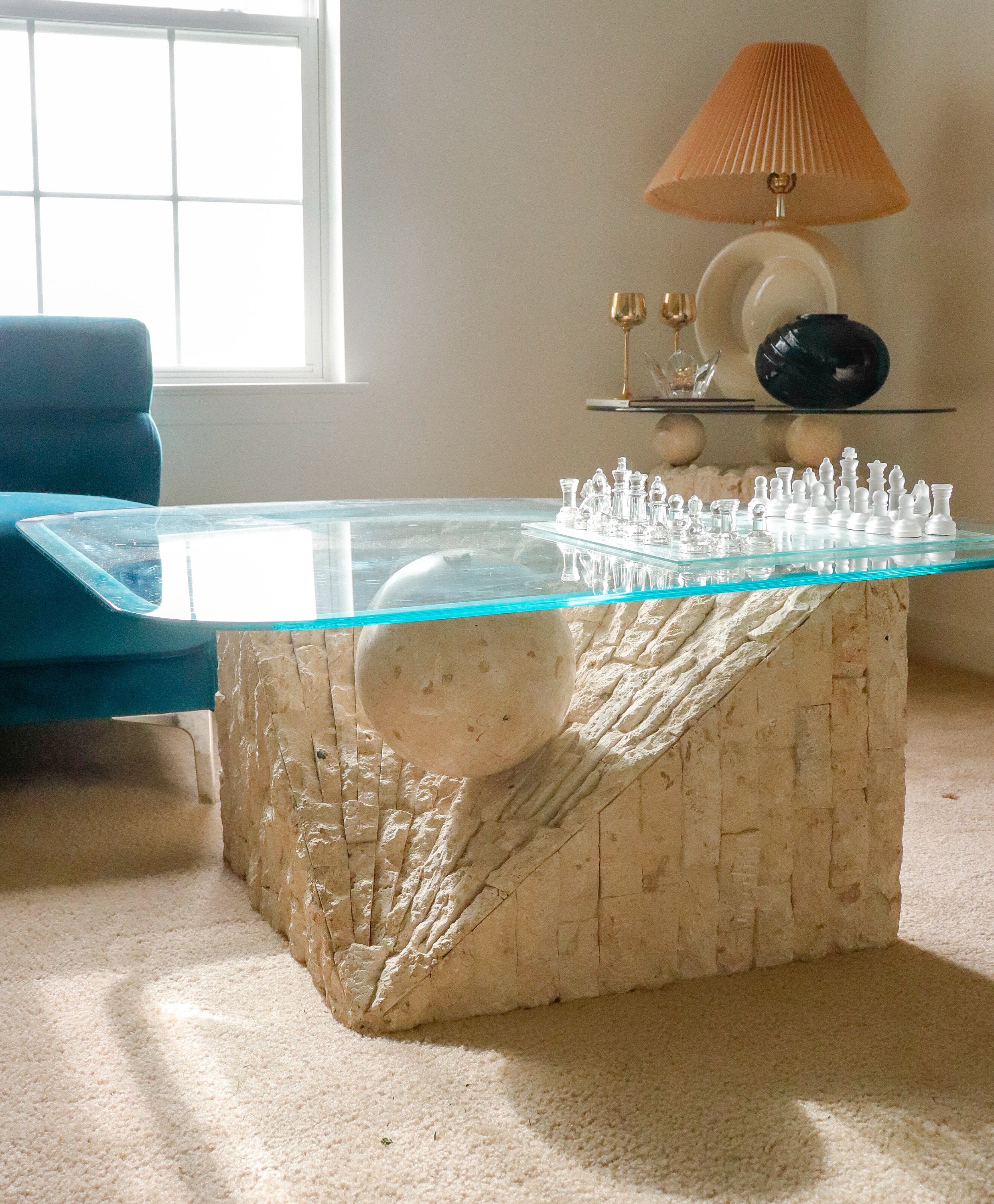 Vintage postmodern tessellated stone on sale coffee table