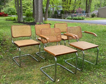 Mid Century Modern Cane Cesca Chrome Cantilever Chairs in Style of Marcel Breuer, SOLD INDIVIDUALLY