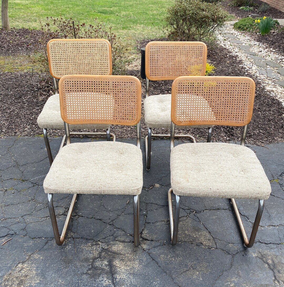 A Pair of Mid Century Modern Cane Upholstered Chairs, Vintage Cane ...