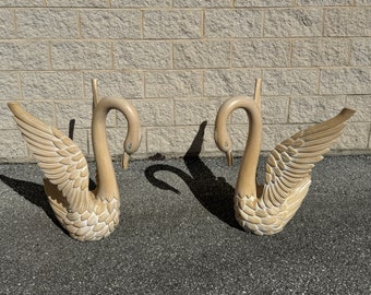 Vintage swan console or end table bases, Wooden carved swan shaped entry table without glass top