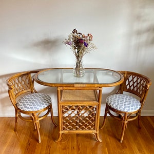 Vintage Bamboo Bistro Table Set, Mid Century Bamboo Rattan 3pc