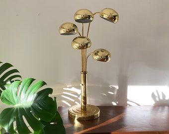 Mid Century Modern Brass Tiered Eyeball Lamp, Modernist Gold Orb Table Lamp