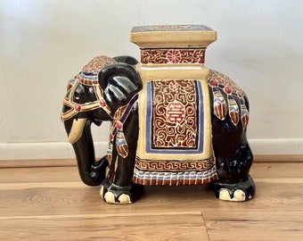 Large Ceramic Hollywood Regency Black Elephant Plant Stand