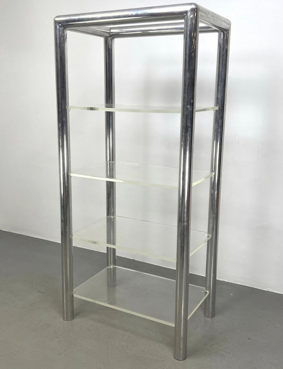 Vintage Chrome and Lucite Shelf Vintage Bookshelf Plant Shelf
