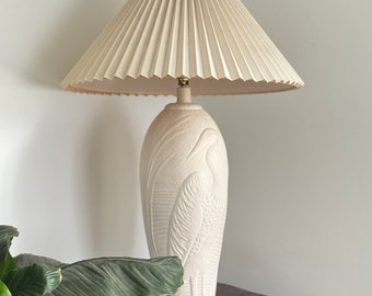Vintage 1870s Palm Beach Tall Table Lamp, Doyle Rush Heron Bird Lamp with Pleated Shade