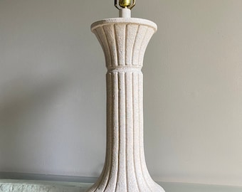 Textured Pillar Plaster Table Lamp Base, 1980s California American Vintage Art Deco,  White Twist Lamp, Pastel and  White Home Decor