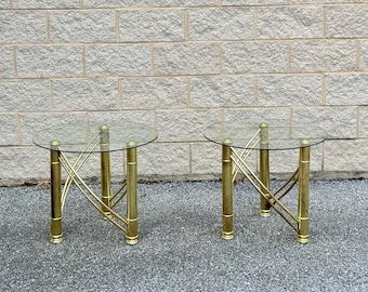 A pair of Golden mid century side tables, modern hollywood regency style end tables