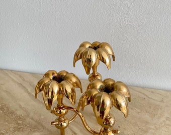 Vintage Gold 3 candle candelabra Brass look flower shaped Candlestick Holder