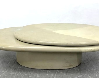 Lacquer Swivel Top Coffee Table, 80s vintage laminate oval coffee table,  cocktail turning living room table