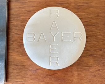 Vintage Bayer aspirin sculpture, Large Vintage Paperweight, 80s home decor