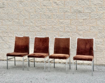 Set of Four Vintage 1980s Postmodern Upholstered Dining Chairs With Chrome Base