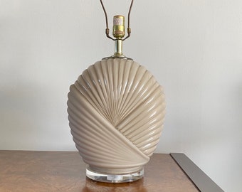 Vintage 1980s Art Deco Revival Style Table Lamp, American Vintage Art Deco Mid Century Glass Lamp, Large Beige Glass Lamp