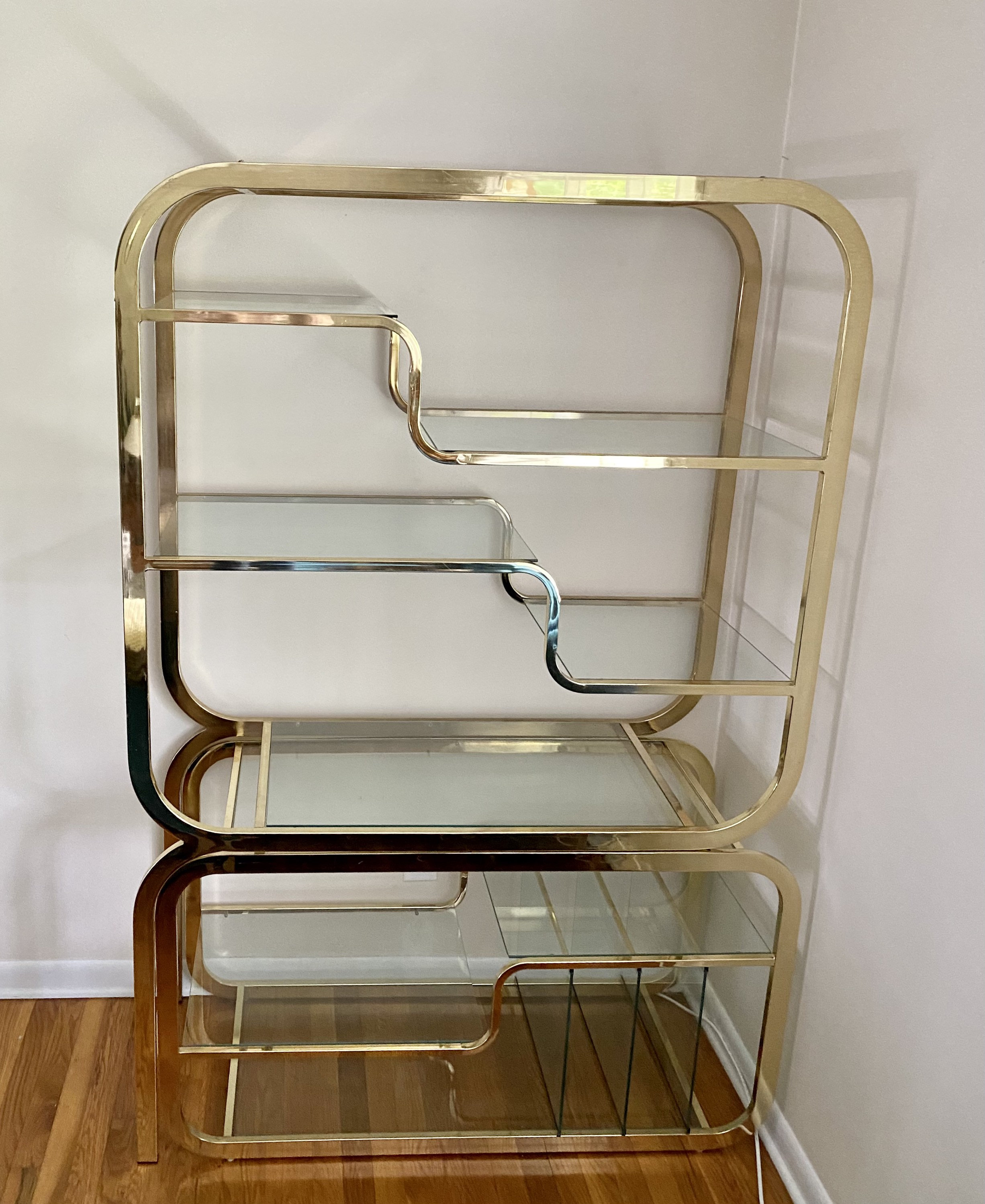 Milo Baughman Style Brass and Glass Etagere, DIA Etagere, Vintage 1970s  Design Institute of America Etagere 