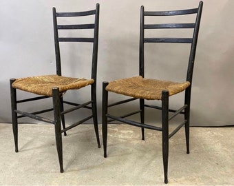 1950s Italian Chiavari Spinetto Ladder Back Chairs With Rush Seating Dining Chairs- Set of 2
