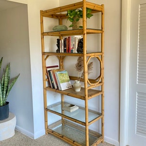 Vintage Bamboo and Glass Shelf Vintage Bookshelf Plant Shelf