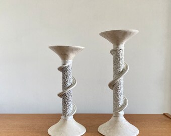 A Pair of Vintage Faux Tessellated Stole Candlestick Holders