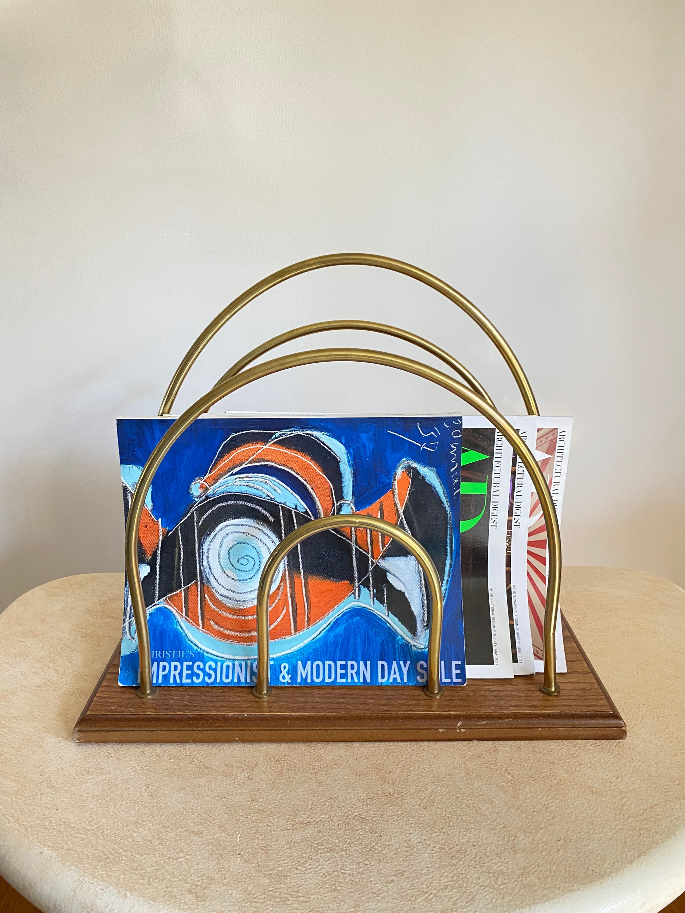 Vintage Brass and Wood Magazine Holder Vintage Brass Magazine Etsy