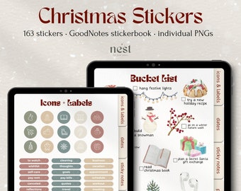Christmas Digital Stickers | Winter GoodNotes Stickerbook | Aesthetic Paper Texture Holiday Stickers for iPad | Christmas Bucket List