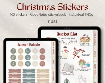 Weihnachten Digitale Aufkleber | Winter GoodNotes Stickerbuch | Ästhetische Papier Textur Urlaub Aufkleber für iPad | Weihnachten Bucket List