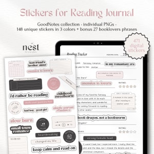 Digital Stickers for Reading Journal | Bookish GoodNotes Stickers | Widgets Tropes Genres | Inspirational Stickers for Bookworm | Notability
